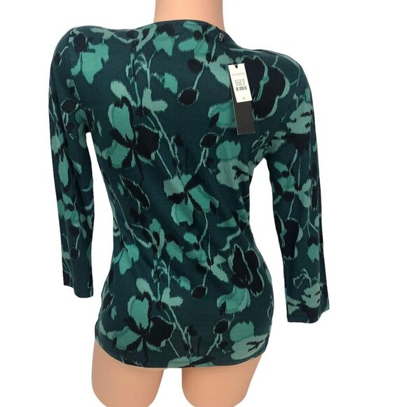 NWT Talbots Sweater Top Green Floral V Neck Faux Wrap 3/4 Sleeve Size XS - Picture 6 of 8
